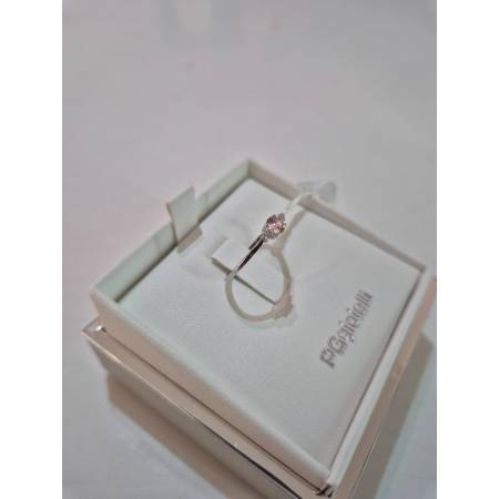 ANELLO SOLITARIO Oro Bianco 18 Karati 750% PGGioielli Con QUARZO ROSA E DIAMANTI