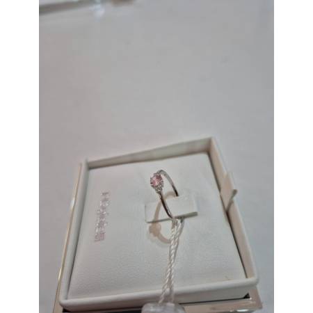 ANELLO SOLITARIO Oro Bianco 18 Karati 750% PGGioielli Con QUARZO ROSA E DIAMANTI