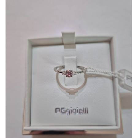 ANELLO SOLITARIO Oro Bianco 18 Karati 750% PGGioielli Con QUARZO ROSA E DIAMANTI