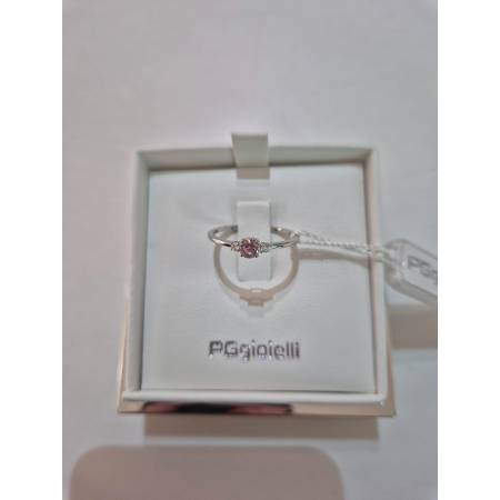 ANELLO SOLITARIO Oro Bianco 18 Karati 750% PGGioielli Con QUARZO ROSA E DIAMANTI