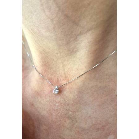 COLLANA Punto Luce QUARZO ROSA Tondo E DIAMANTE Oro Bianco 18 Kt 750% PGGIOIELLI