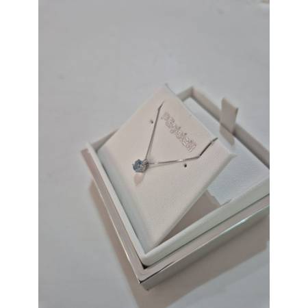 COLLANA Punto Luce TOPAZIO Tondo E DIAMANTE Oro Bianco 18 Karati 750% PGGIOIELLI