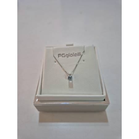 COLLANA Punto Luce TOPAZIO Tondo E DIAMANTE Oro Bianco 18 Karati 750% PGGIOIELLI
