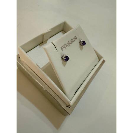 ORECCHINI PG GIOIELLI AMETISTA Tondo Con DIAMANTI Oro Bianco 18 Karati 750%