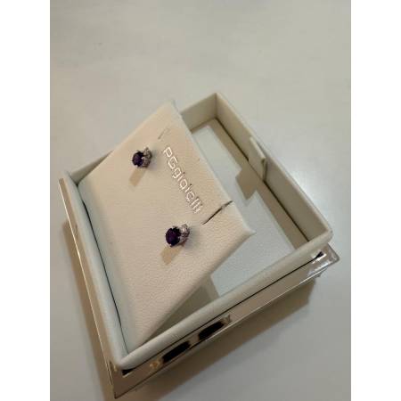 ORECCHINI PG GIOIELLI AMETISTA Tondo Con DIAMANTI Oro Bianco 18 Karati 750%