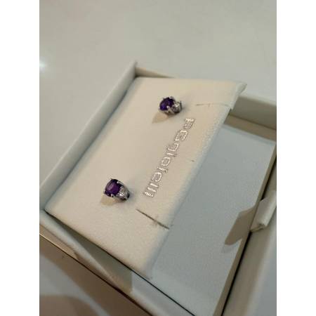 ORECCHINI PG GIOIELLI AMETISTA Tondo Con DIAMANTI Oro Bianco 18 Karati 750%