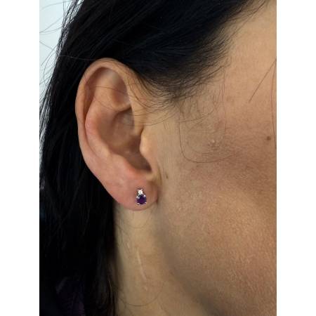ORECCHINI PG GIOIELLI AMETISTA Tondo Con DIAMANTI Oro Bianco 18 Karati 750%