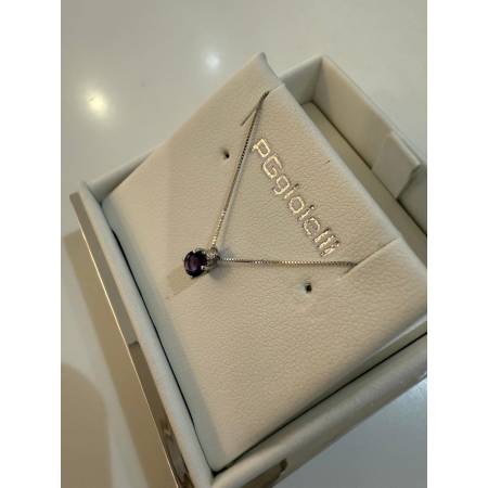 COLLANA Punto Luce AMETISTA Tondo E DIAMANTE Oro Bianco 18 Kt 750% PG GIOIELLI