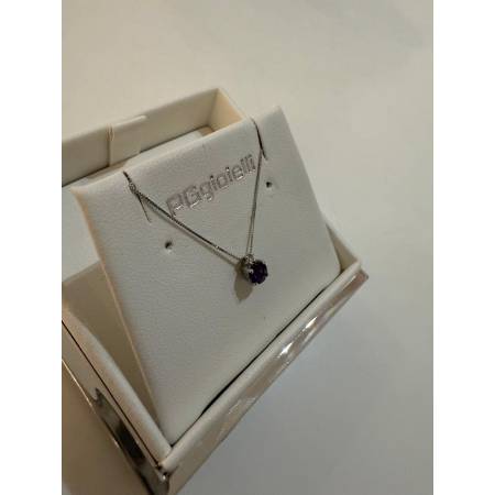 COLLANA Punto Luce AMETISTA Tondo E DIAMANTE Oro Bianco 18 Kt 750% PG GIOIELLI