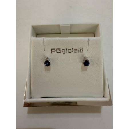 ORECCHINI PG GIOIELLI ZAFFIRO Blu Tondo Con DIAMANTI Oro Bianco 18 Karati 750%