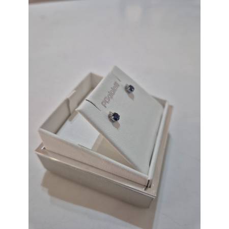 ORECCHINI PG GIOIELLI ZAFFIRO Blu Tondo Con DIAMANTI Oro Bianco 18 Karati 750%