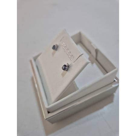 ORECCHINI PG GIOIELLI ZAFFIRO Blu Tondo Con DIAMANTI Oro Bianco 18 Karati 750%