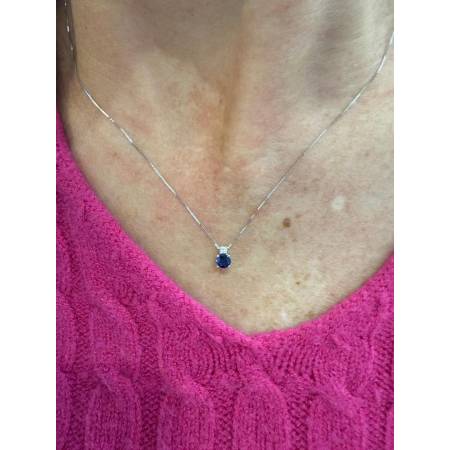 COLLANA Punto Luce ZAFFIRO BLU Tondo DIAMANTE Oro Bianco 18 Kt 750% PG GIOIELLI