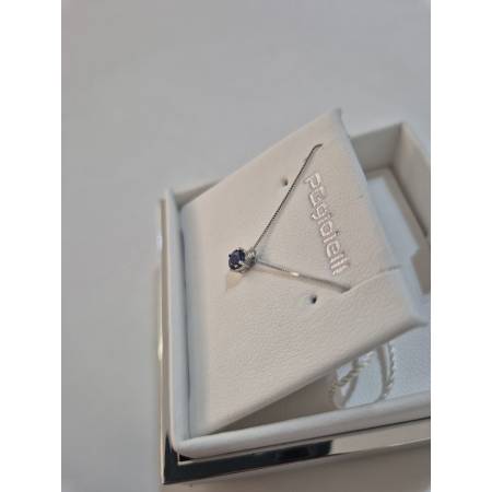 COLLANA Punto Luce ZAFFIRO BLU Tondo DIAMANTE Oro Bianco 18 Kt 750% PG GIOIELLI