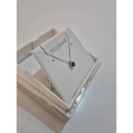 COLLANA Punto Luce ZAFFIRO BLU Tondo DIAMANTE Oro Bianco 18 Kt 750% PG GIOIELLI