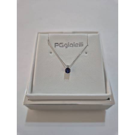 COLLANA Punto Luce ZAFFIRO BLU Tondo DIAMANTE Oro Bianco 18 Kt 750% PG GIOIELLI
