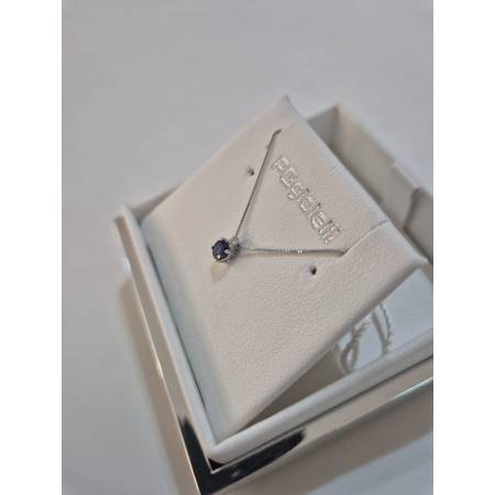 COLLANA Punto Luce ZAFFIRO BLU Tondo DIAMANTE Oro Bianco 18 Kt 750% PG GIOIELLI