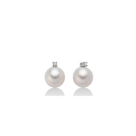 ORECCHINI KIOTO Di Perle Coltivate Acqua Dolce 8mm Diamanti Oro Bianco 9 Kt 375%