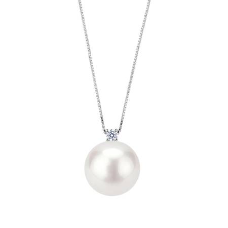 COLLANA KIOTO Con Perla Coltivata Acqua Dolce 8 mm Diamante Oro Bianco 9 Kt 375%