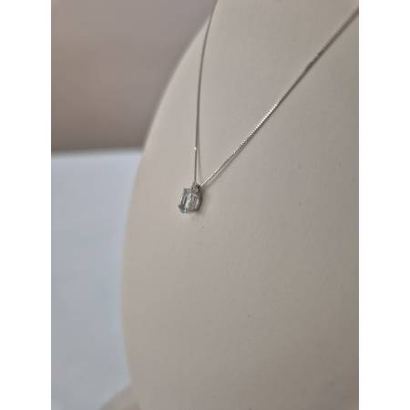 COLLANA ACQUAMARINA Ovale E DIAMANTE In Oro Bianco 18 Karati 750% PG GIOIELLI