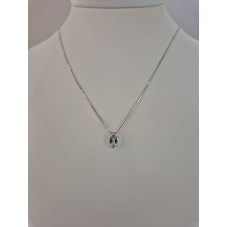 COLLANA ACQUAMARINA Ovale E DIAMANTE In Oro Bianco 18 Karati 750% PG GIOIELLI