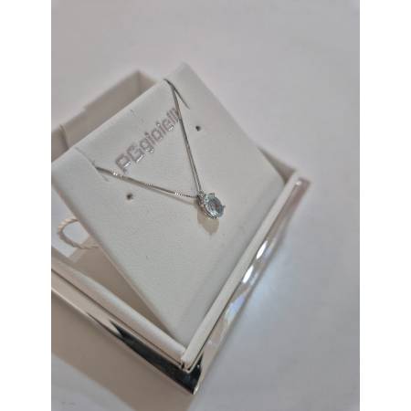 COLLANA ACQUAMARINA Ovale E DIAMANTE In Oro Bianco 18 Karati 750% PG GIOIELLI