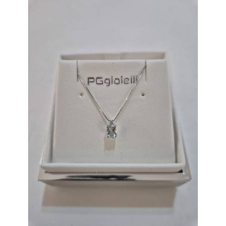 COLLANA ACQUAMARINA Ovale E DIAMANTE In Oro Bianco 18 Karati 750% PG GIOIELLI