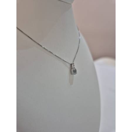 COLLANA ACQUAMARINA Ovale E DIAMANTI In Oro Bianco 18 Karati 750% PG GIOIELLI