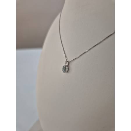 COLLANA ACQUAMARINA Ovale E DIAMANTI In Oro Bianco 18 Karati 750% PG GIOIELLI