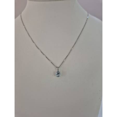 COLLANA ACQUAMARINA Ovale E DIAMANTI In Oro Bianco 18 Karati 750% PG GIOIELLI