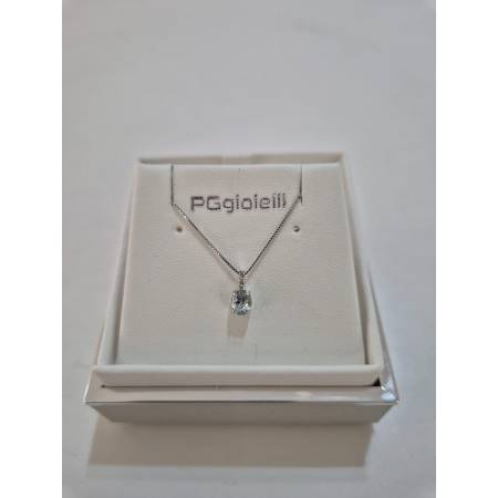 COLLANA ACQUAMARINA Ovale E DIAMANTI In Oro Bianco 18 Karati 750% PG GIOIELLI