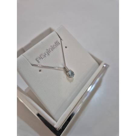 COLLANA ACQUAMARINA Ovale E DIAMANTI In Oro Bianco 18 Karati 750% PG GIOIELLI