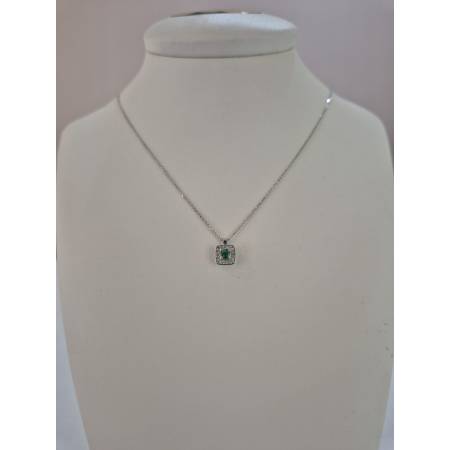 COLLANA SMERALDO Tondo E DIAMANTI In Oro Bianco 18 Karati 750% PG GIOIELLI