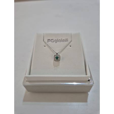 COLLANA SMERALDO Tondo E DIAMANTI In Oro Bianco 18 Karati 750% PG GIOIELLI
