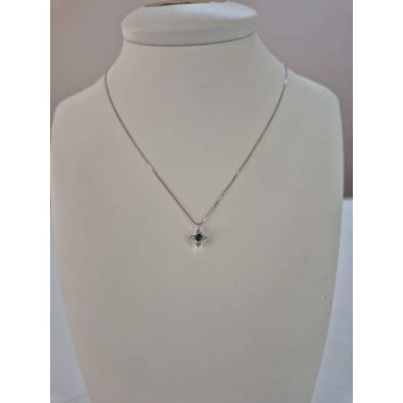 COLLANA SMERALDO Tondo E DIAMANTI In Oro Bianco 18 Karati 750% PG GIOIELLI