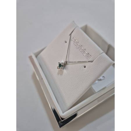 COLLANA SMERALDO Tondo E DIAMANTI In Oro Bianco 18 Karati 750% PG GIOIELLI