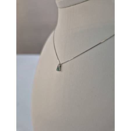 COLLANA SMERALDO A Goccia E DIAMANTI In Oro Bianco 18 Karati 750% PG GIOIELLI