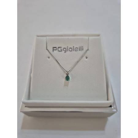 COLLANA SMERALDO A Goccia E DIAMANTI In Oro Bianco 18 Karati 750% PG GIOIELLI