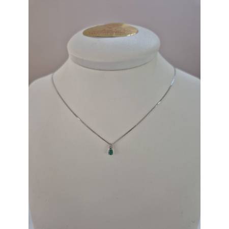 COLLANA SMERALDO A Goccia E DIAMANTI In Oro Bianco 18 Karati 750% PG GIOIELLI