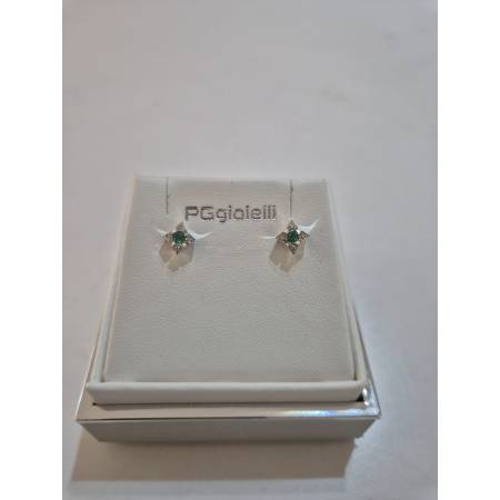 ORECCHINI Donna PG GIOIELLI SMERALDO Con DIAMANTI In Oro Bianco 18 Karati 750%