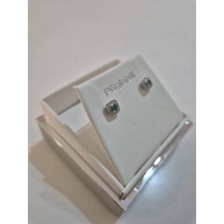 ORECCHINI Donna PG GIOIELLI SMERALDO Con DIAMANTI In Oro Bianco 18 Karati 750%
