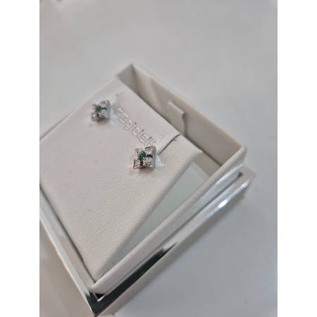 ORECCHINI Donna PG GIOIELLI SMERALDO Con DIAMANTI In Oro Bianco 18 Karati 750%