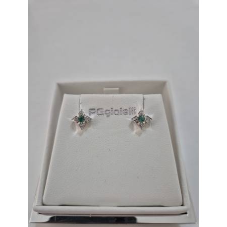 ORECCHINI Donna PG GIOIELLI SMERALDO Con DIAMANTI In Oro Bianco 18 Karati 750%