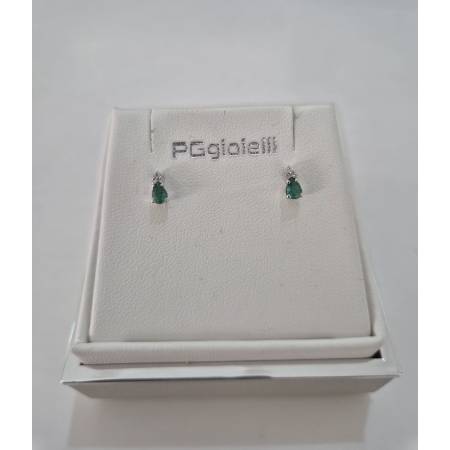 ORECCHINI Donna PG GIOIELLI SMERALDO Con DIAMANTI In Oro Bianco 18 Karati 750%