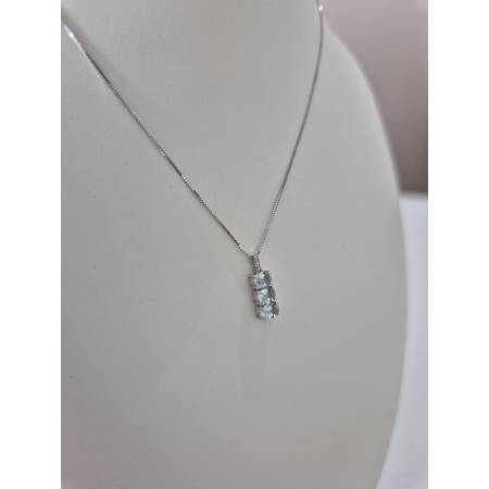 COLLANA ACQUAMARINA E DIAMANTI Trilogy In Oro Bianco 18 Karati 750% PG GIOIELLI