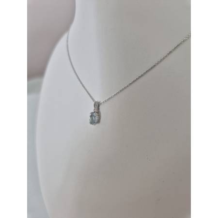 COLLANA ACQUAMARINA Ovale E DIAMANTI In Oro Bianco 18 Karati 750% PG GIOIELLI