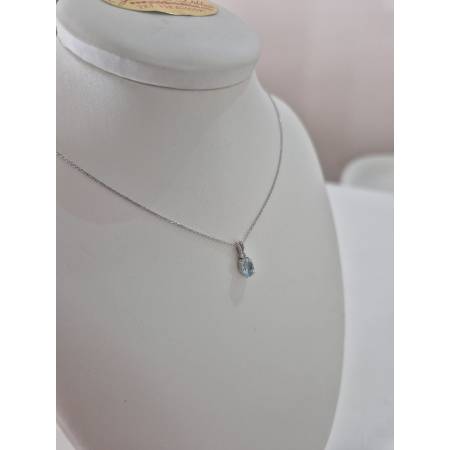 COLLANA ACQUAMARINA Ovale E DIAMANTI In Oro Bianco 18 Karati 750% PG GIOIELLI