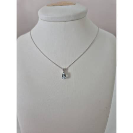 COLLANA ACQUAMARINA Ovale E DIAMANTI In Oro Bianco 18 Karati 750% PG GIOIELLI