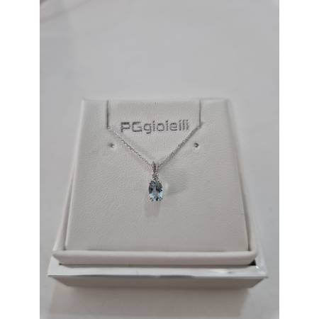 COLLANA ACQUAMARINA Ovale E DIAMANTI In Oro Bianco 18 Karati 750% PG GIOIELLI