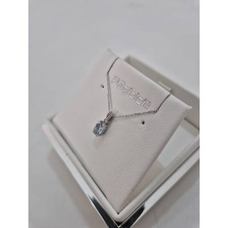 COLLANA ACQUAMARINA Ovale E DIAMANTI In Oro Bianco 18 Karati 750% PG GIOIELLI